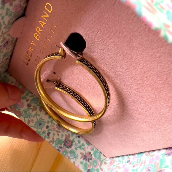 Lucky Brand Gold Tone Hoop Earrings Matte Finish Lightweight 2” NWT - Picture 3 of 8